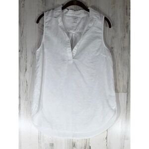 J Crew Factory Sleeveless Linen Cotton Popover Top Medium White V-Neck Beachy